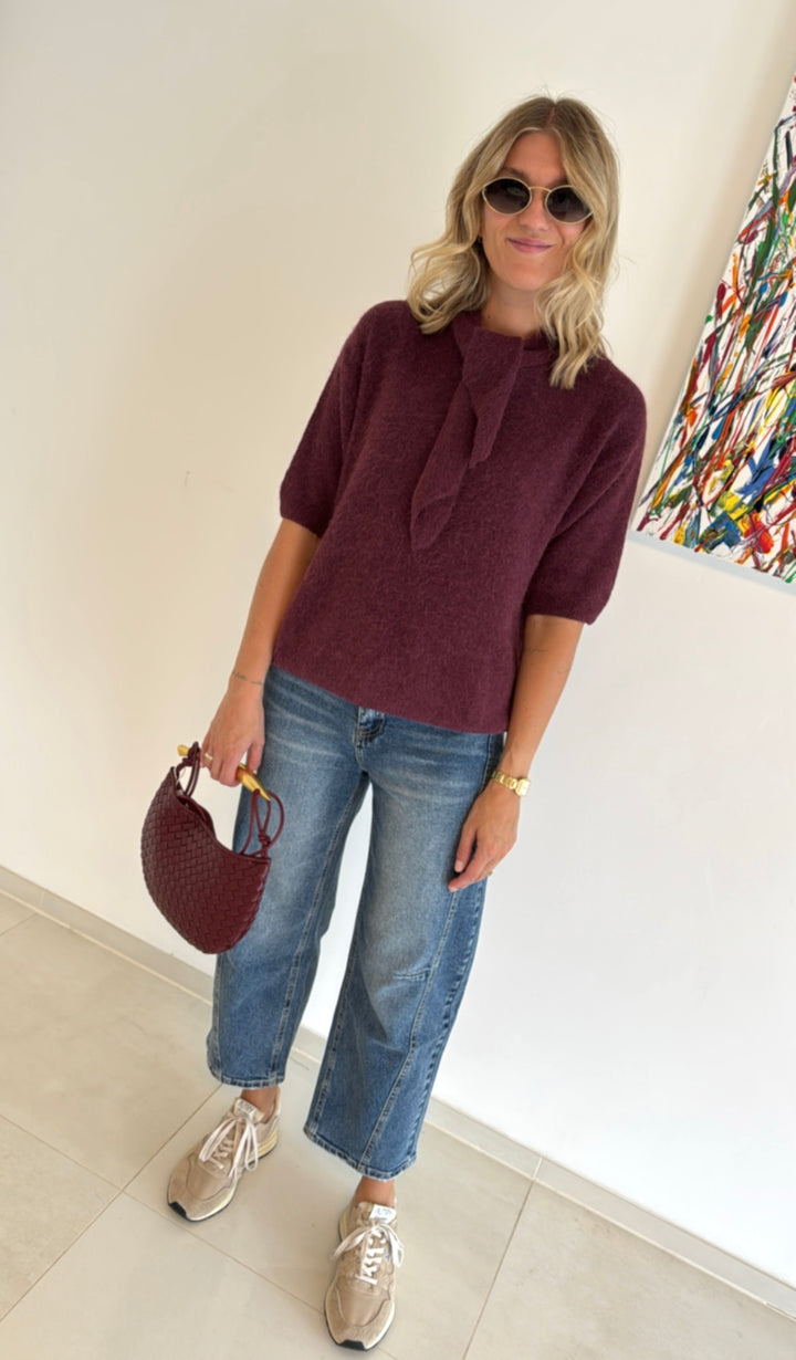 Shirt mit Tuch - Burgunder