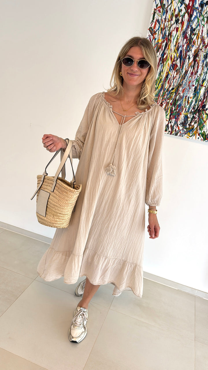 Kleid aus Baumwolle - Beige