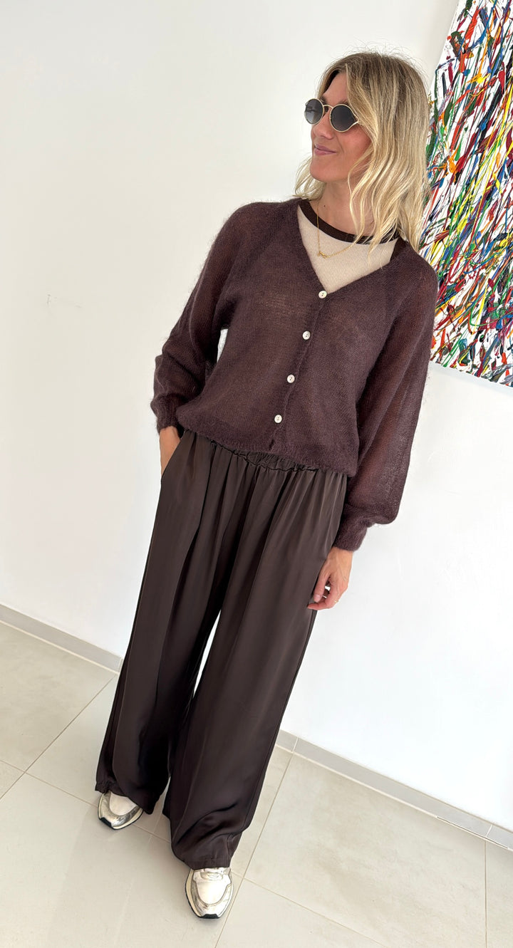 Dünne Mohair-Strickjacke - Braun