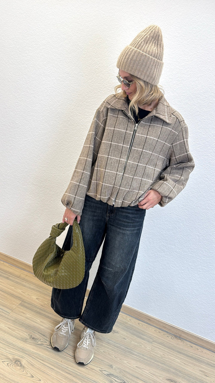 Karierte Blousonjacke - Beige