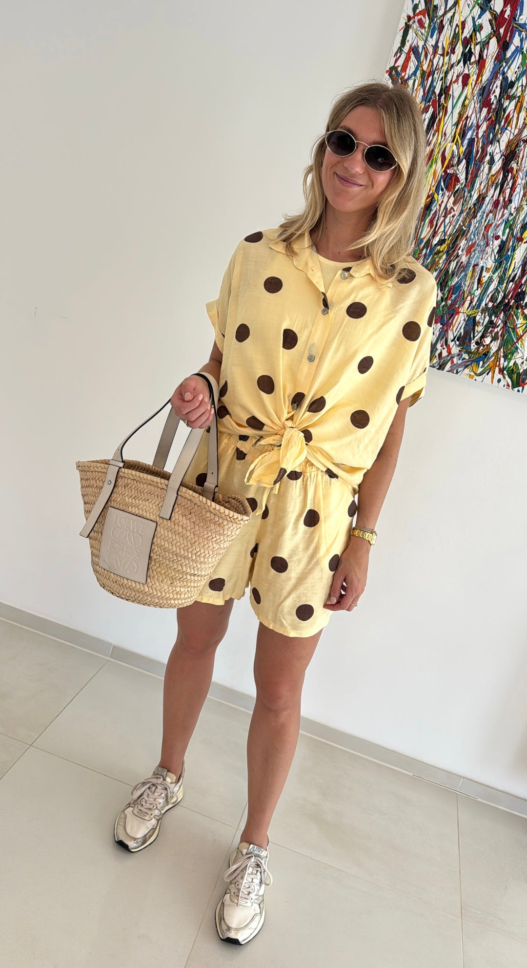 Bluse mit Punkten - Gelb