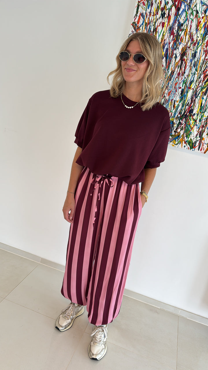 Ballonhose gestreift - Burgunder