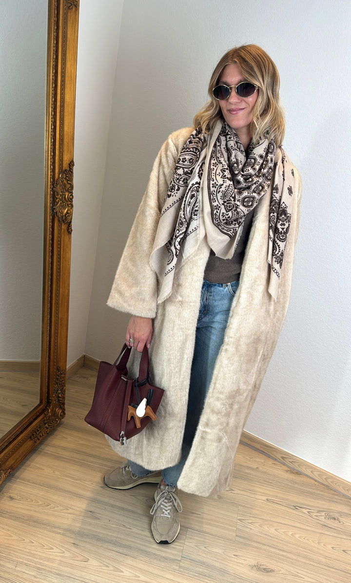 Fake-Fur Mantel - Beige