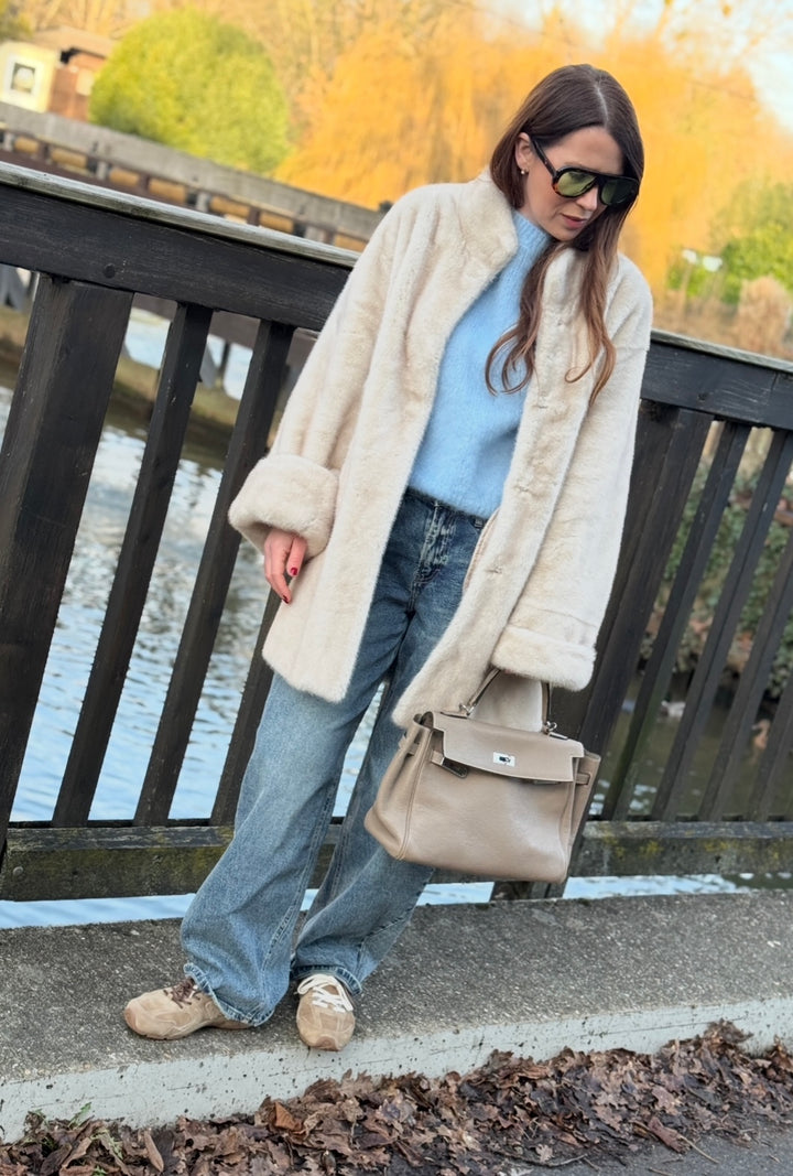 Fake-Fur Mantel - Creme