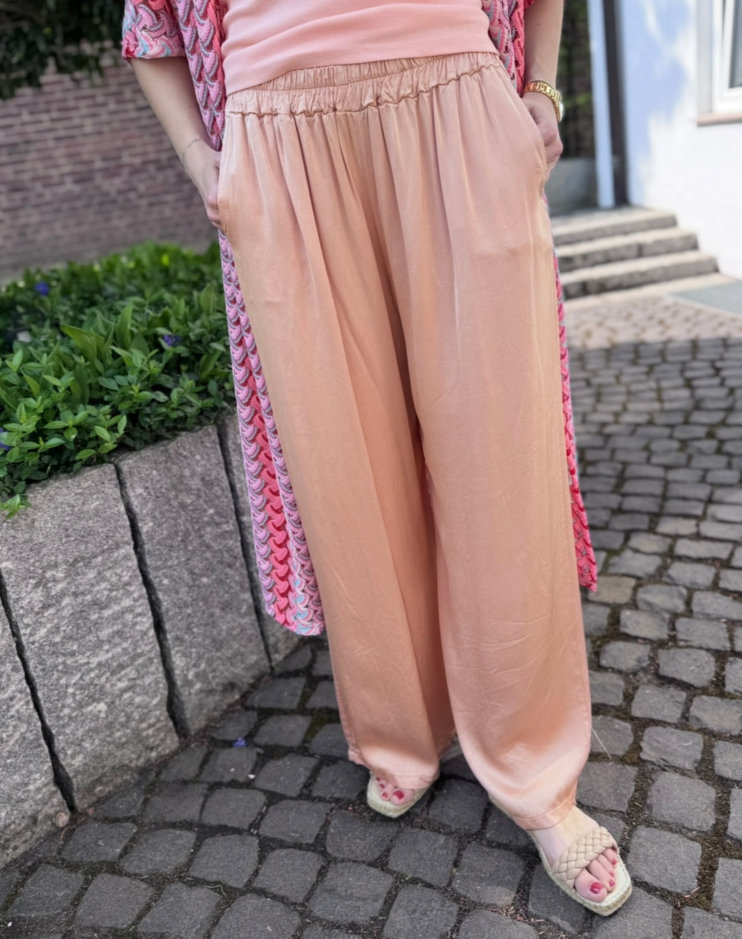 Satinhose - Beige/Rose