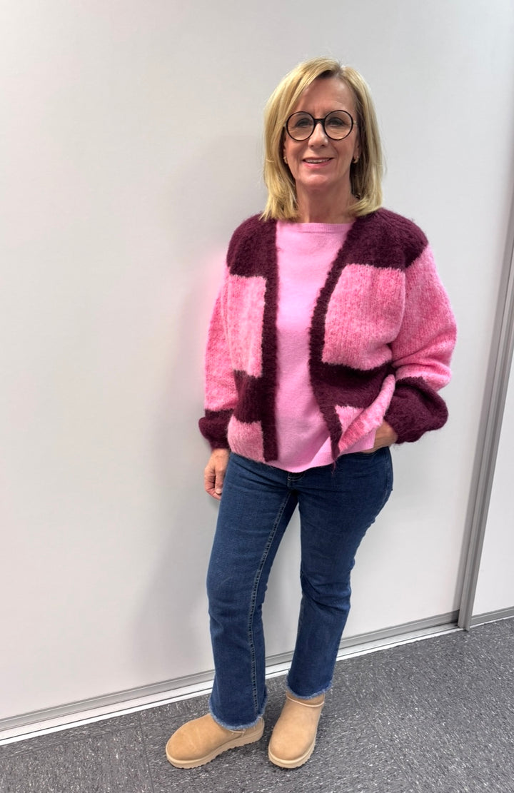 Cardigan mit Streifen - Rosa