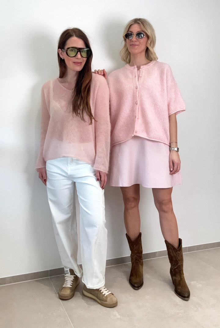 Dünner Mohair-Pullover - Rosa (V-Ausschnitt)