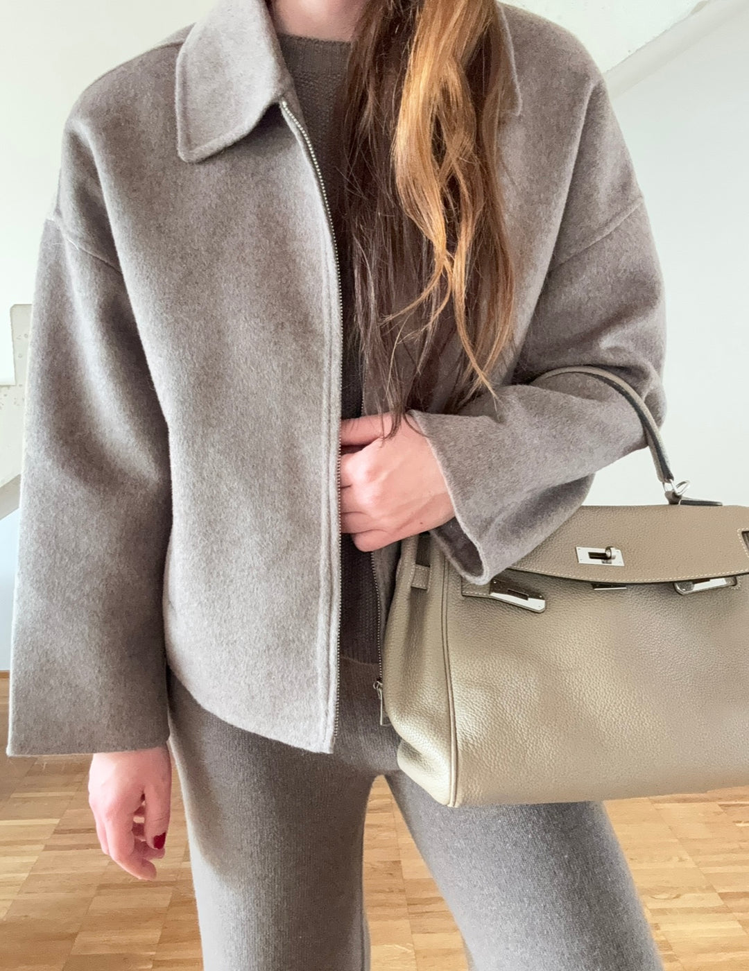 Wolljacke mit Reißverschluss - Taupe