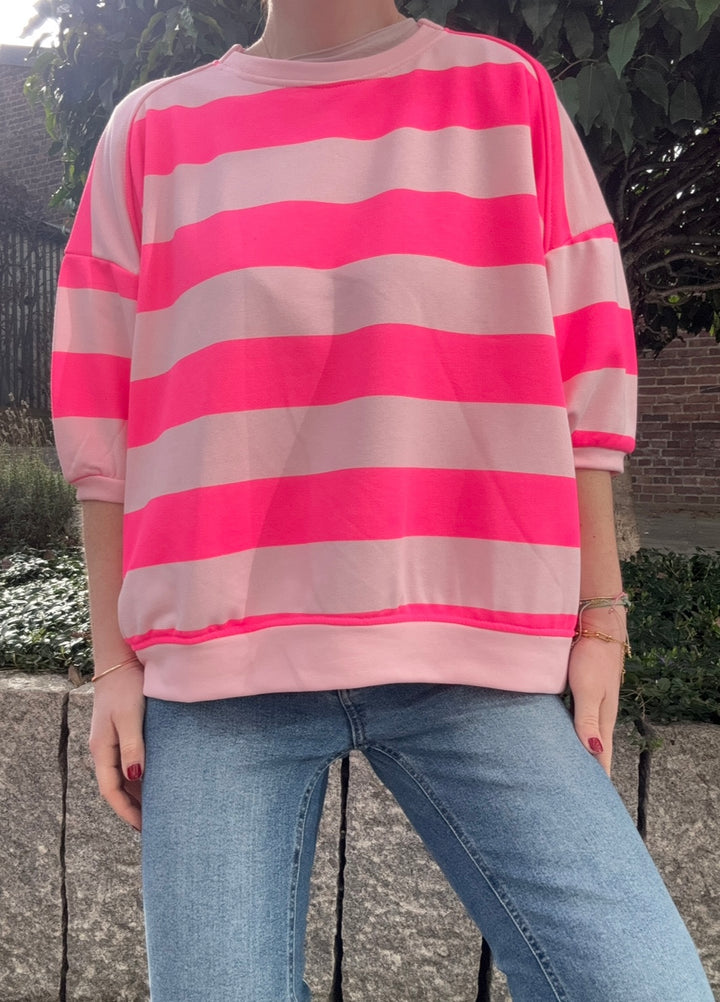 Sweater kurzarm gestreift - Pink