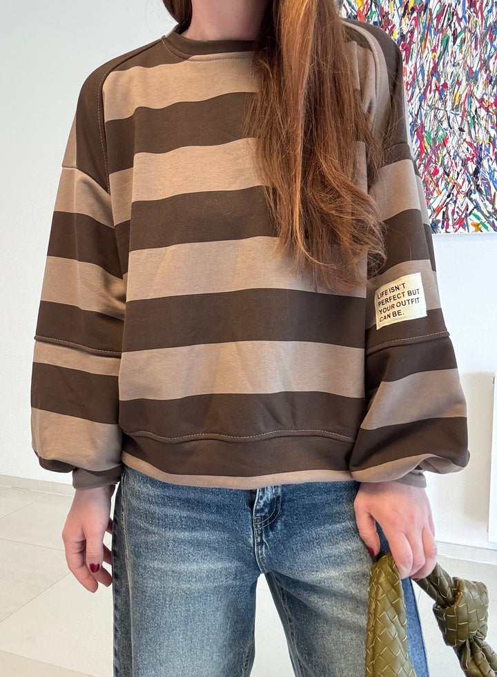 Gestreifter Sweater - Taupe/Braun