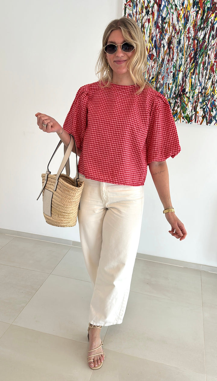 Bluse mit Ballonärmel - Rot