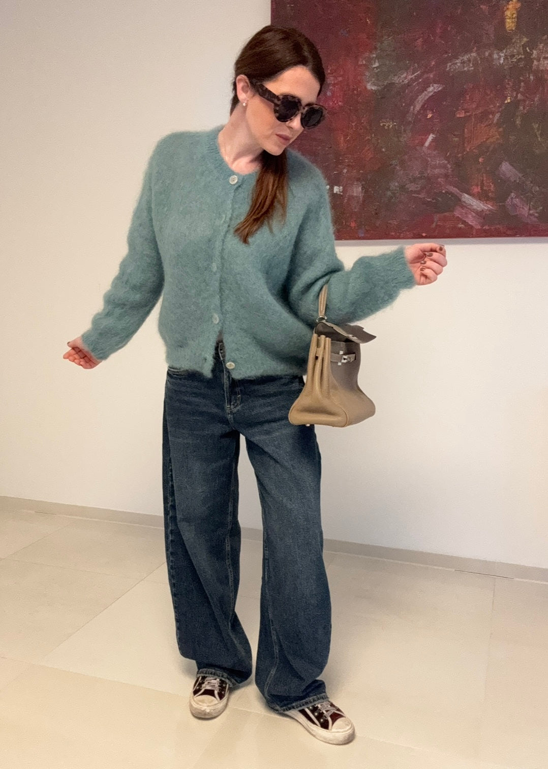 Cardigan aus Mohair - Türkis