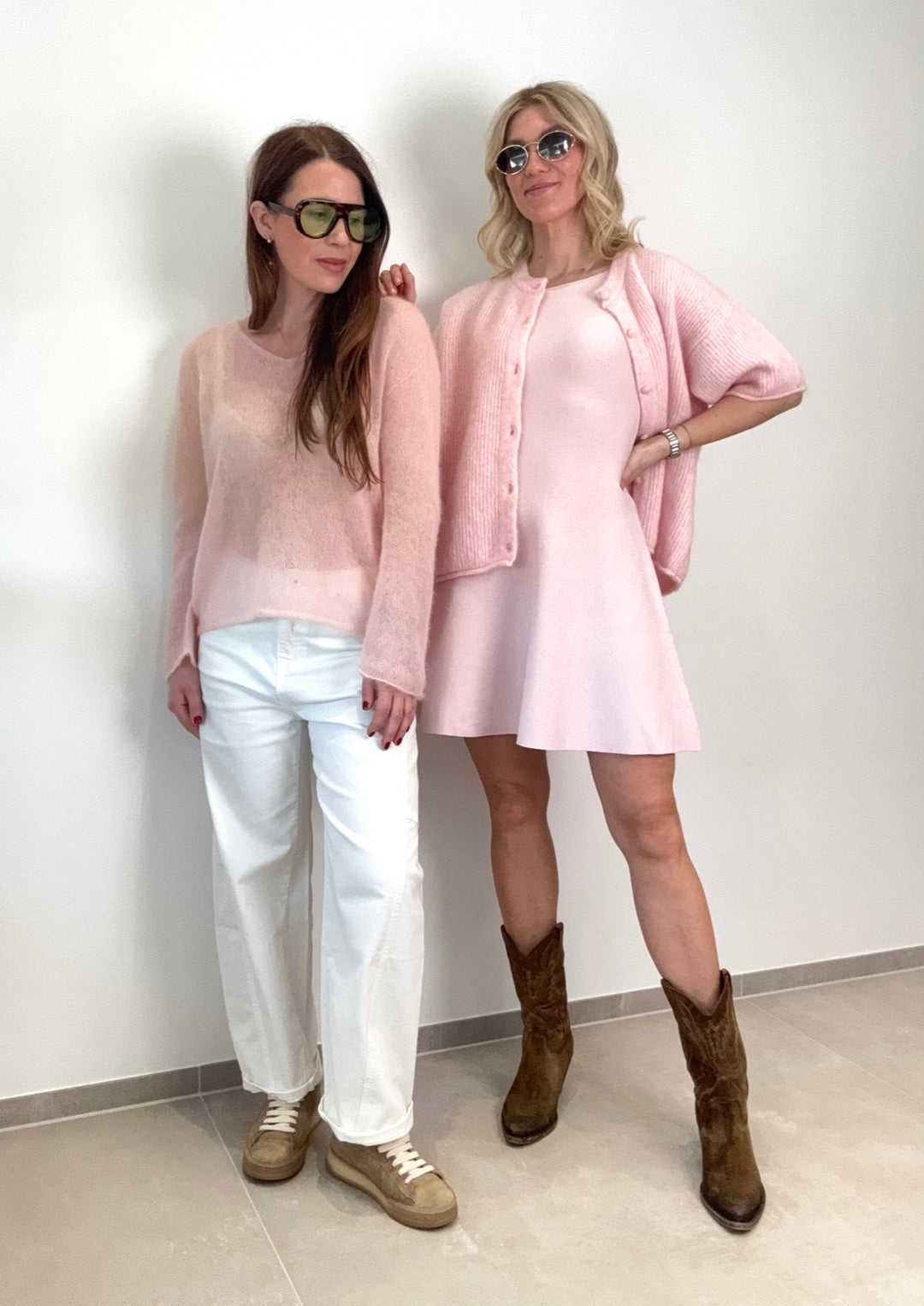 Dünner Mohair-Pullover - Rosa (V-Ausschnitt)