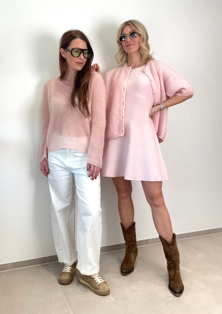 Dünner Mohair-Pullover - Rosa (V-Ausschnitt)