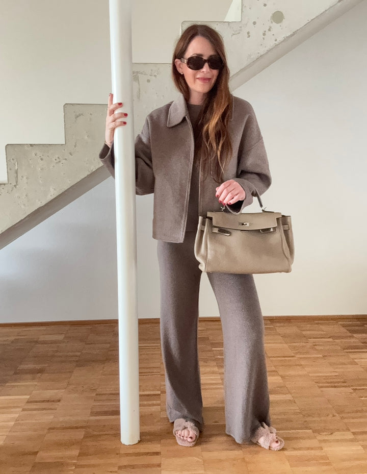 Wolljacke mit Reißverschluss - Taupe