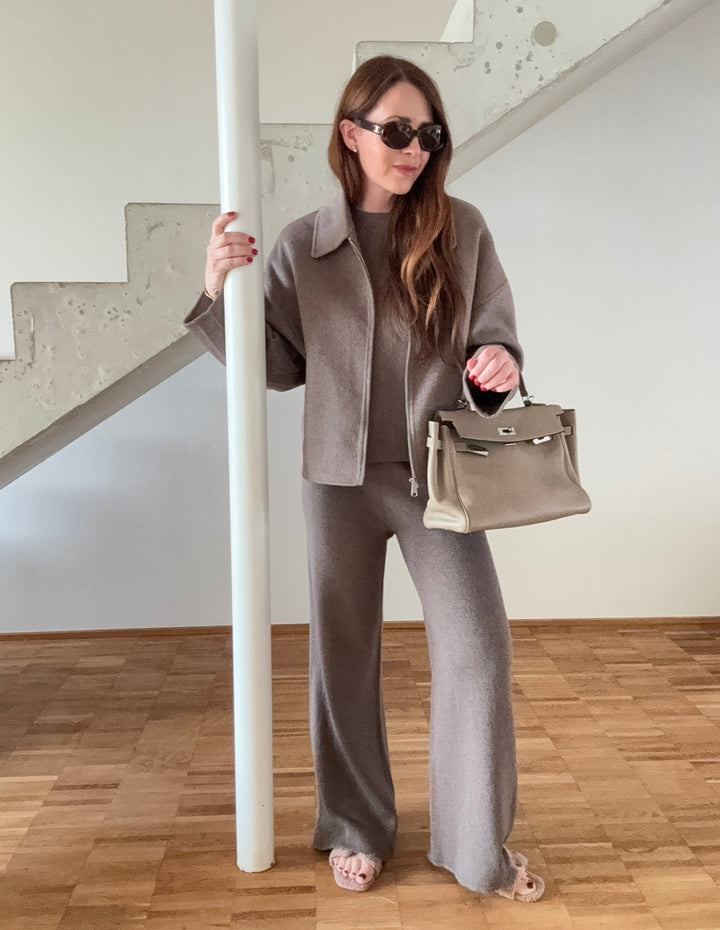 Wolljacke mit Reißverschluss - Taupe