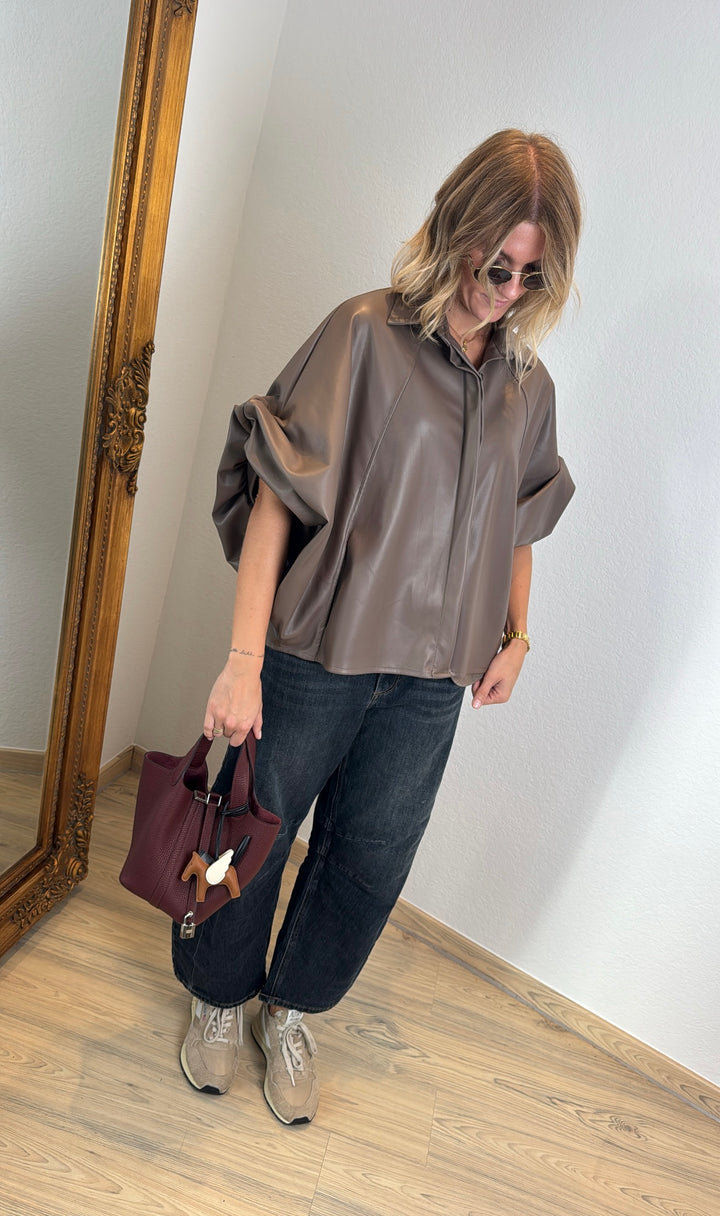 Kunstleder Hemd - Taupe