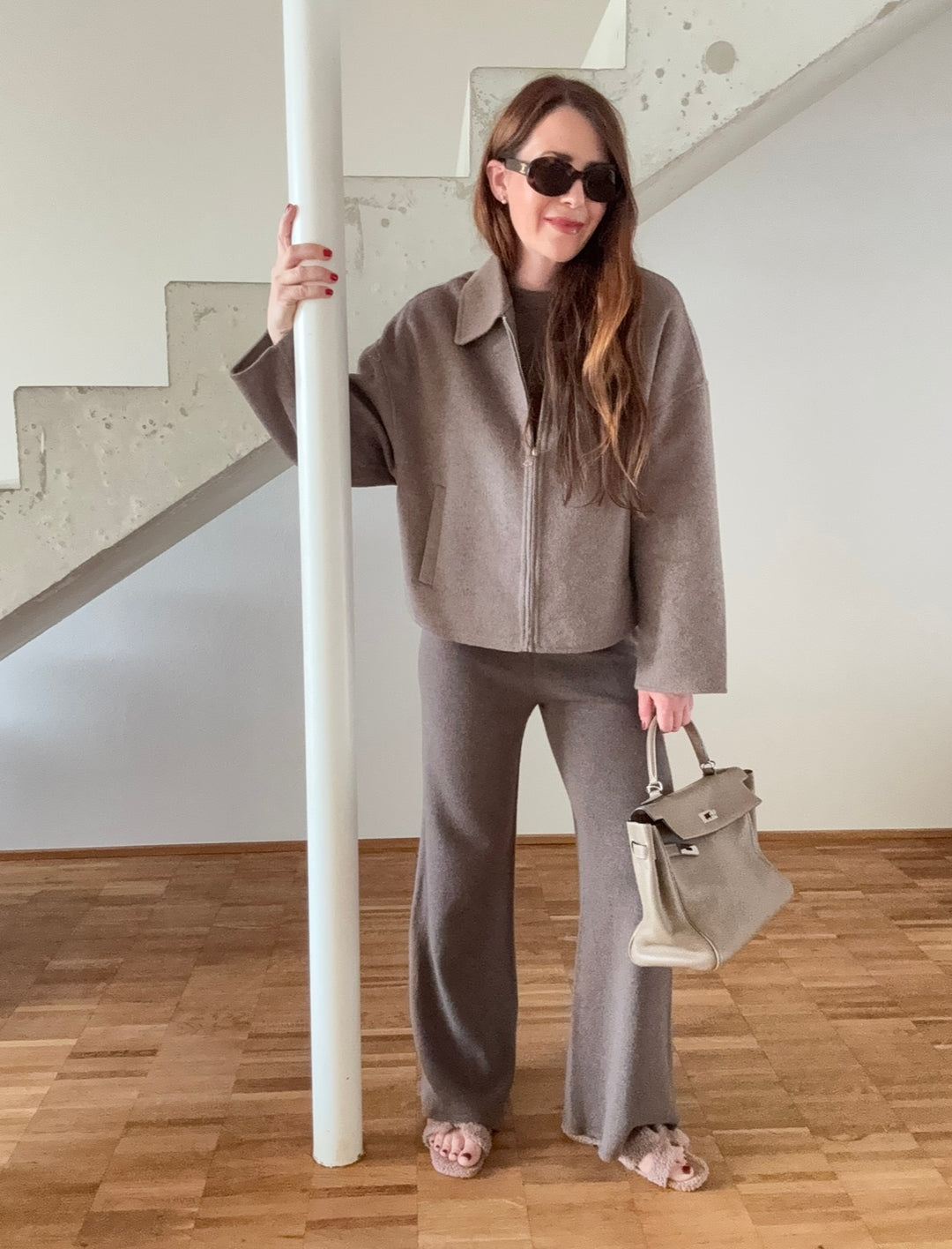 Wolljacke mit Reißverschluss - Taupe