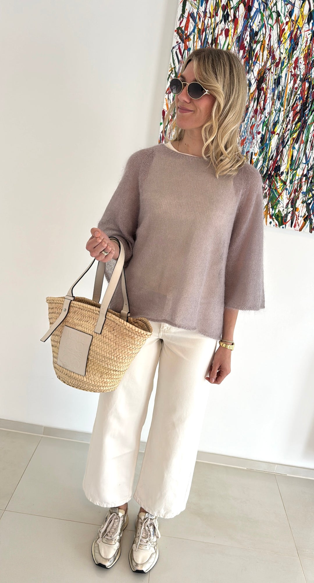 Dünnes Mohair-Shirt - Taupe