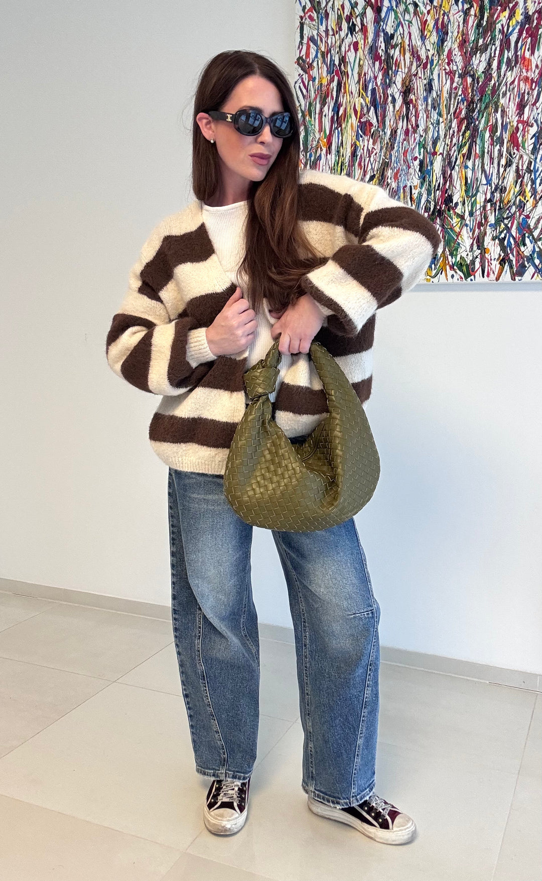 Gestreifter Cardigan - Creme