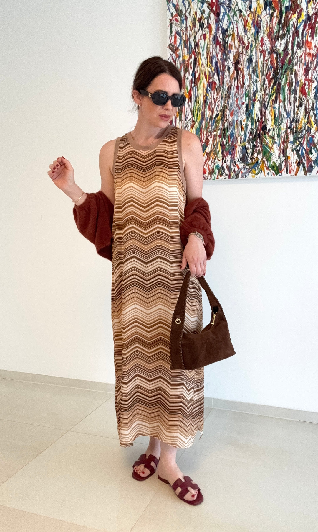 Kleid mit Print - Beige