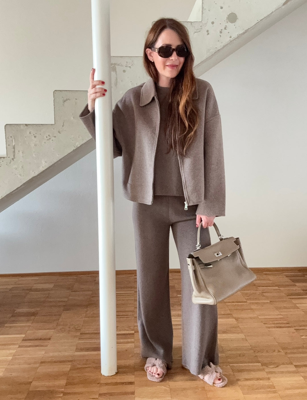 Wolljacke mit Reißverschluss - Taupe