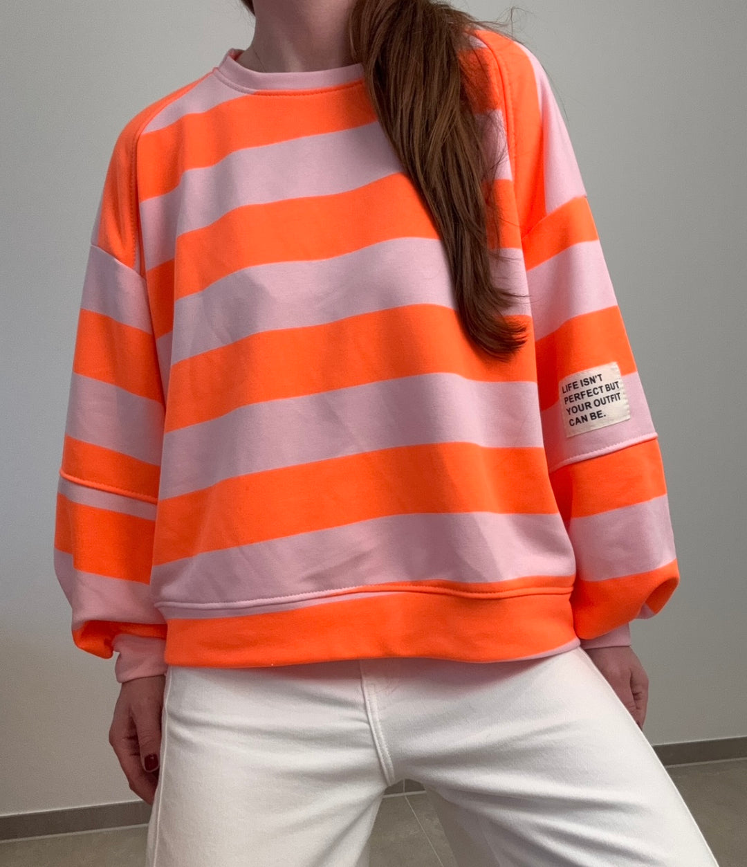 Gestreifter Sweater - Orange/Rosa