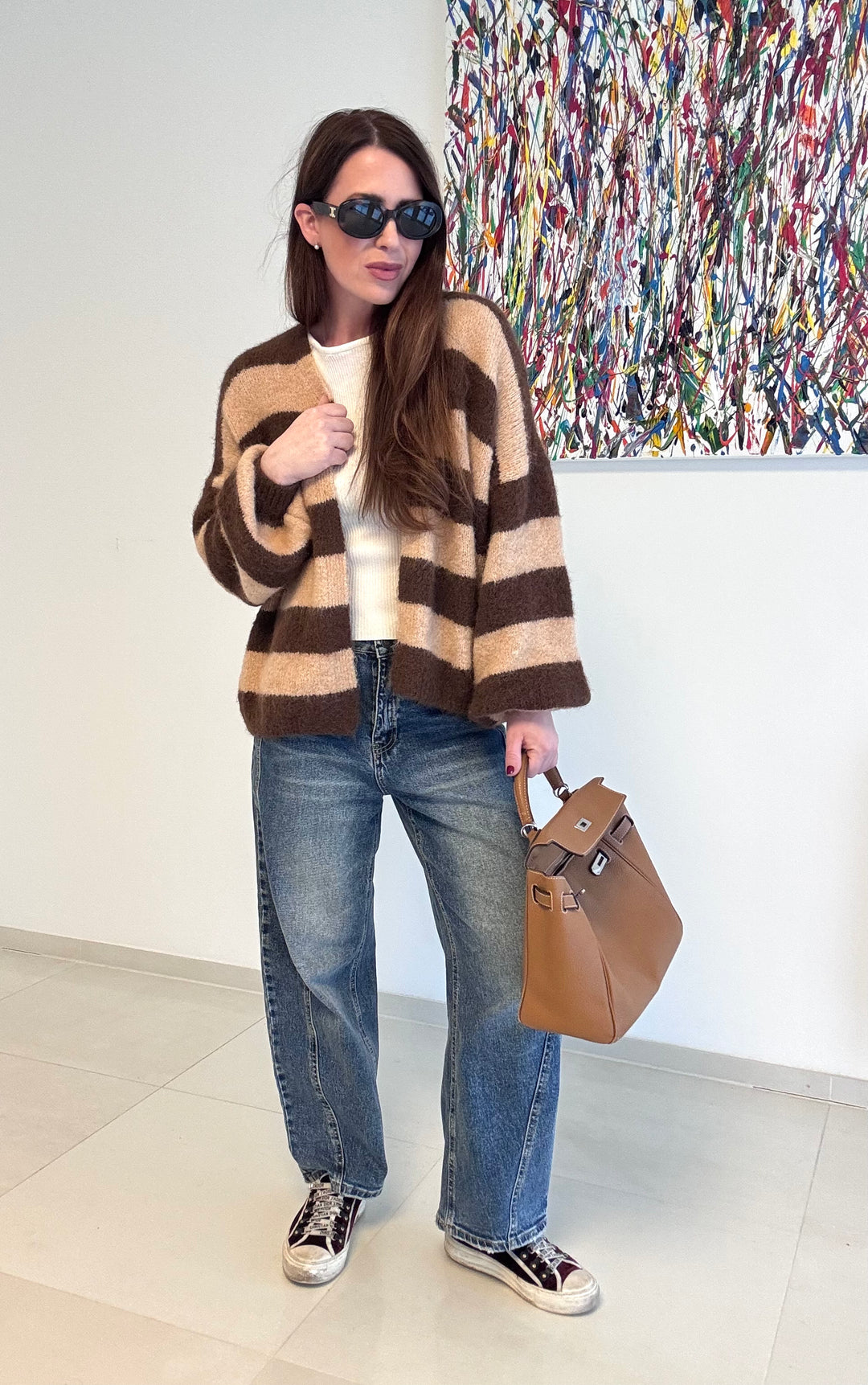 Gestreifter Cardigan - Braun