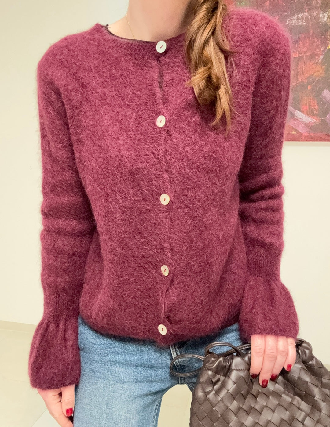 Baby-Alpaka-Cardigan - Burgunder