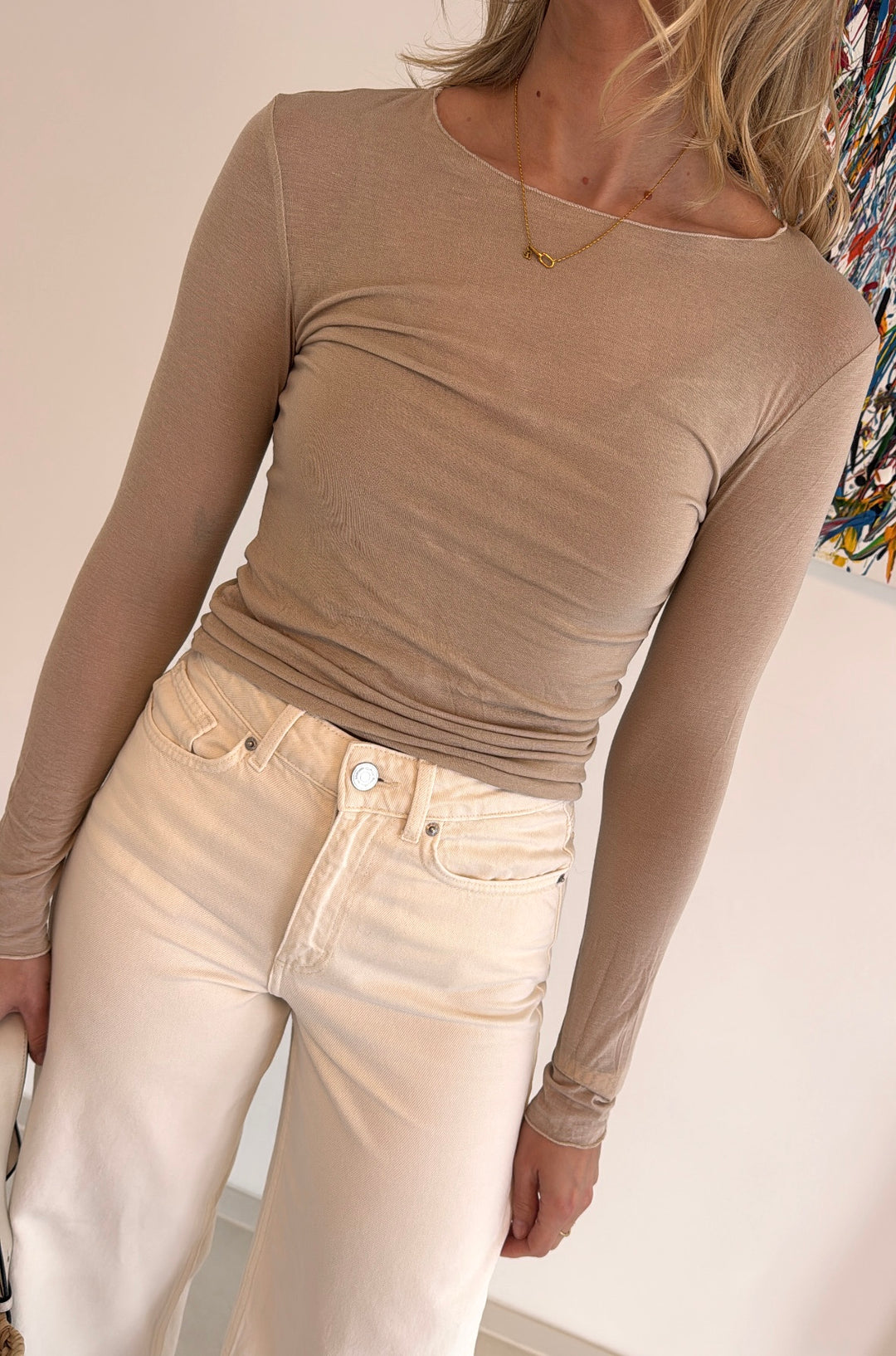 Dünnes Shirt mit Kaschmir - Beige