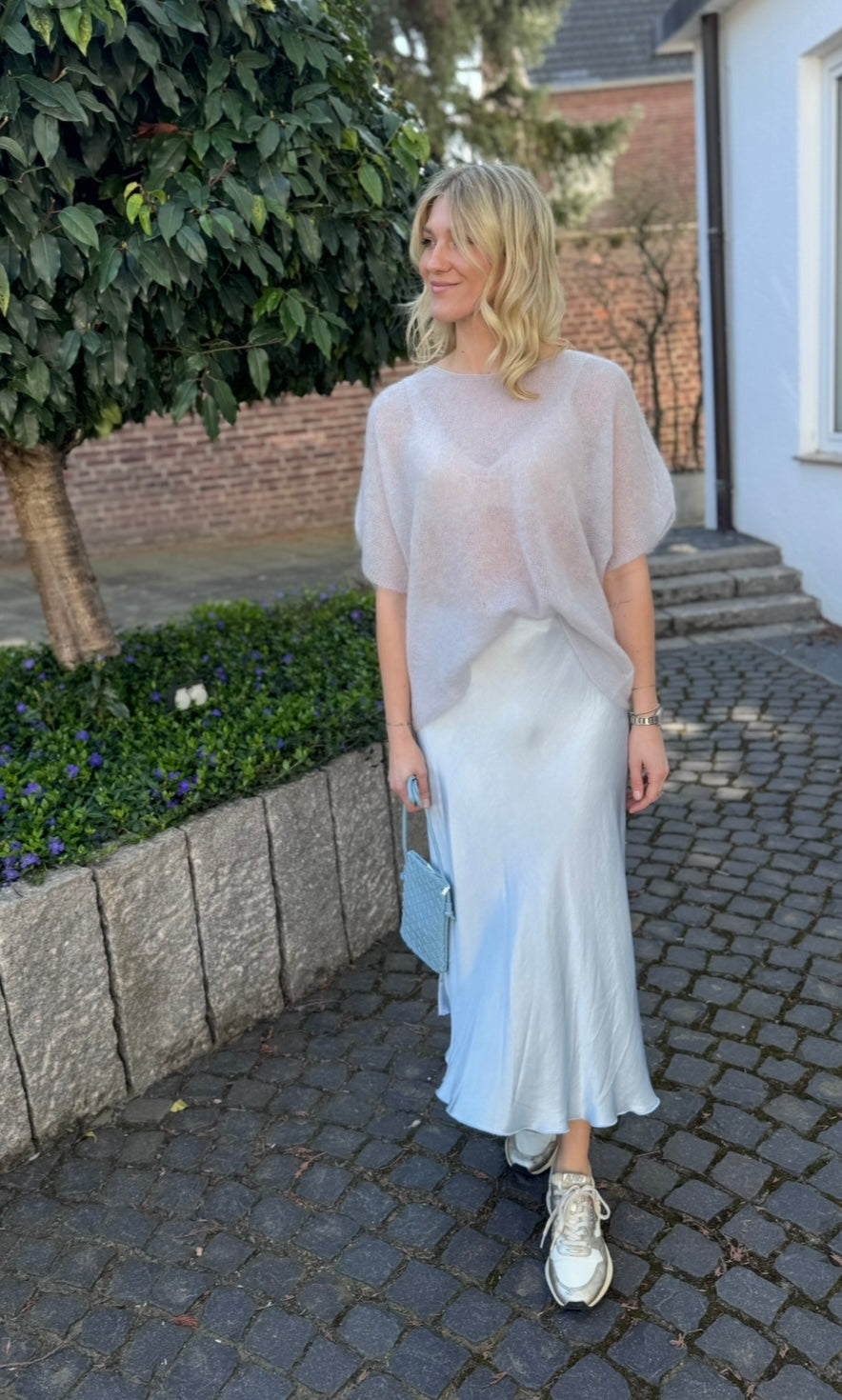 Dünnes Mohairshirt - Hellblau/Grau