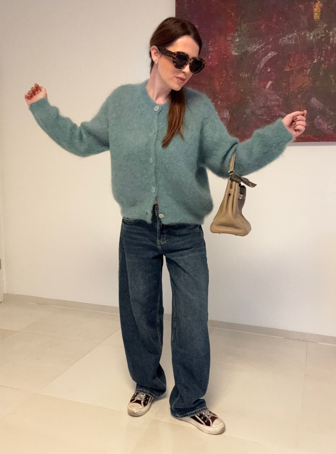 Cardigan aus Mohair - Türkis