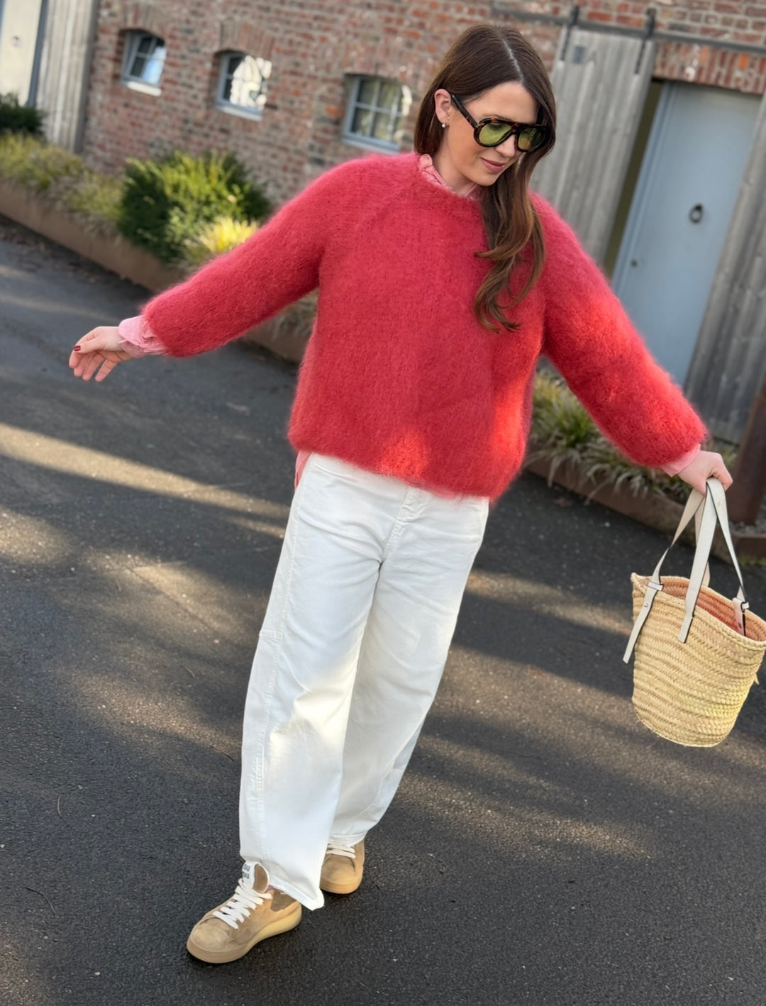 Grober Mohairpullover - Rot/Orange