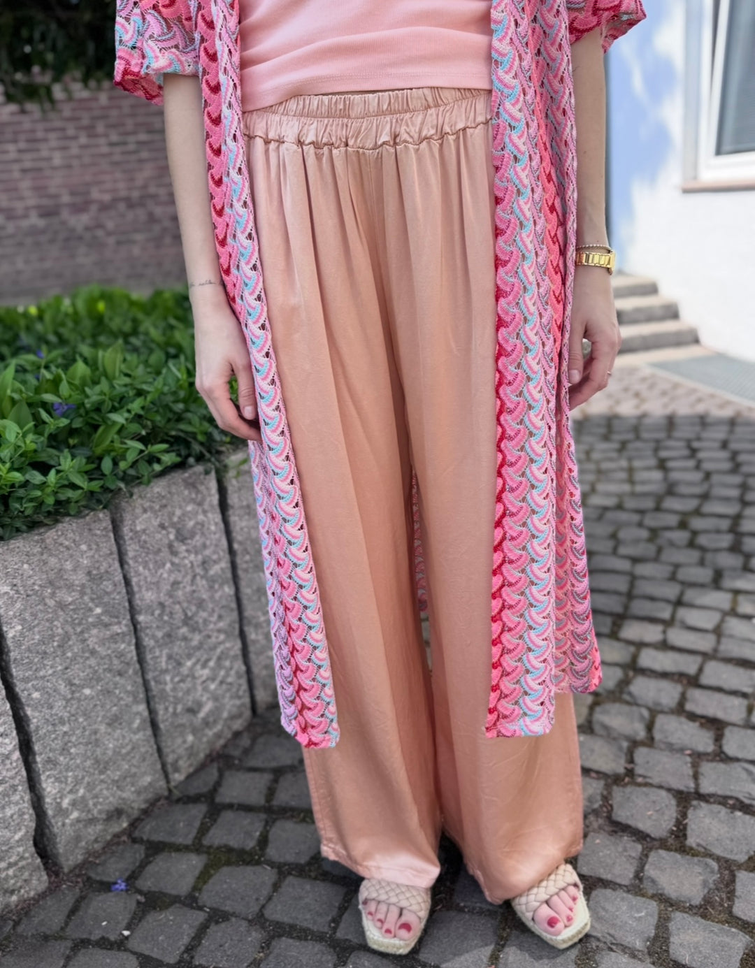 Satinhose - Beige/Rose