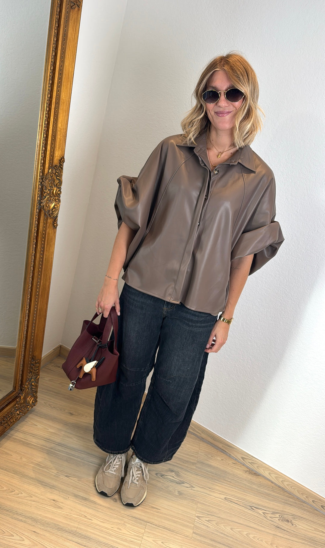 Kunstleder Hemd - Taupe