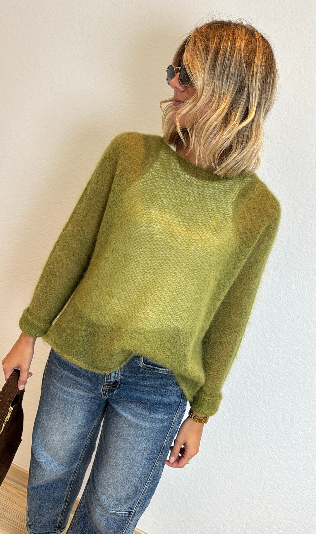 Dünner Mohairpullover - Grün