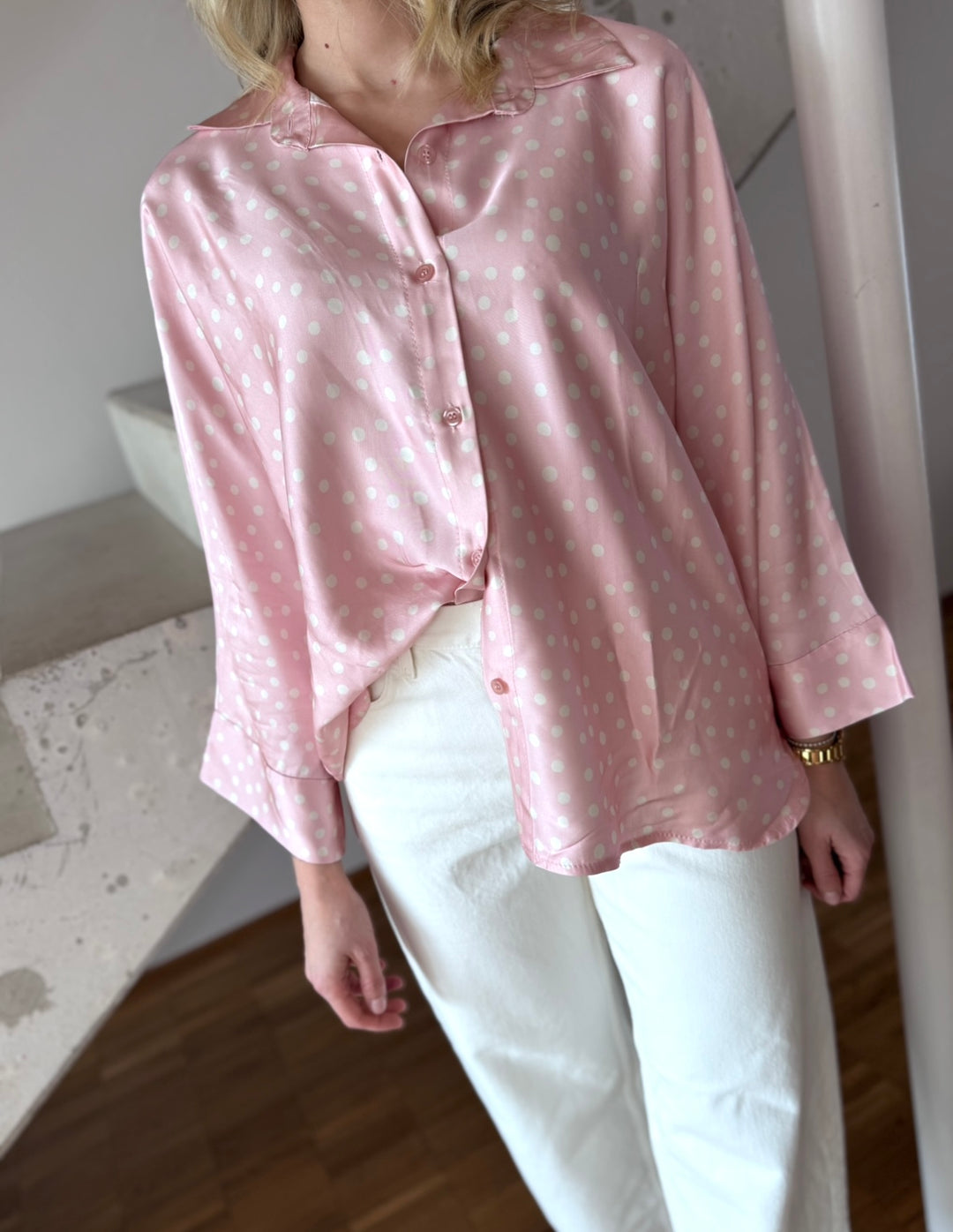 Bluse mit Punkten - Rosa