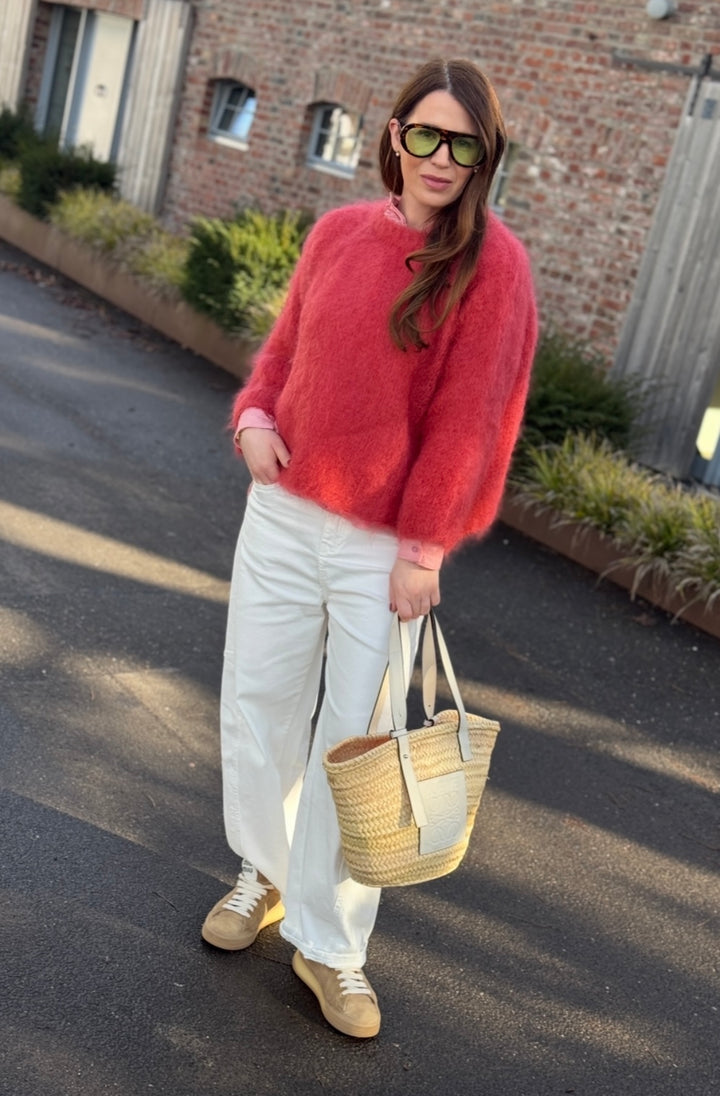 Grober Mohairpullover - Rot/Orange