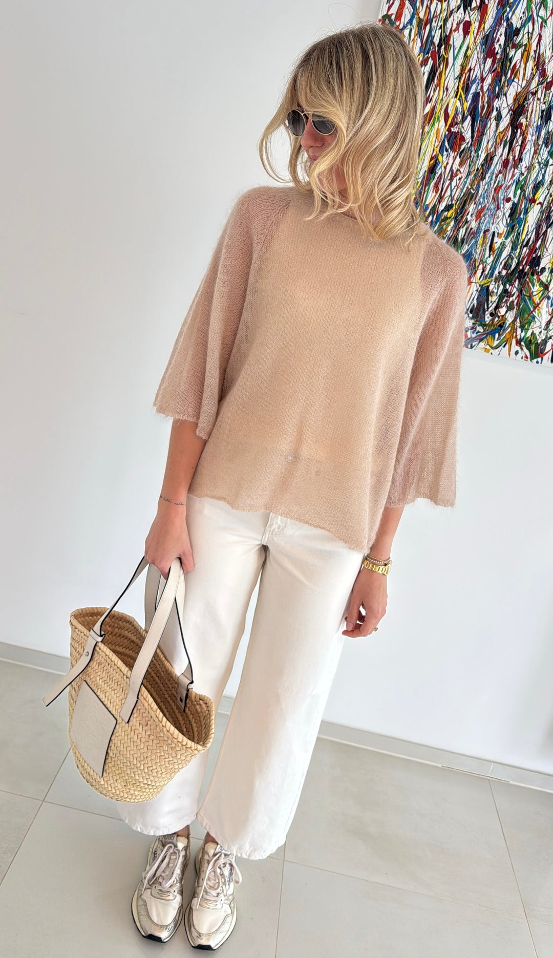 Dünnes Mohair-Shirt - Beige