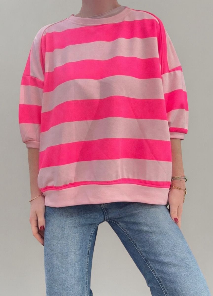 Sweater kurzarm gestreift - Pink