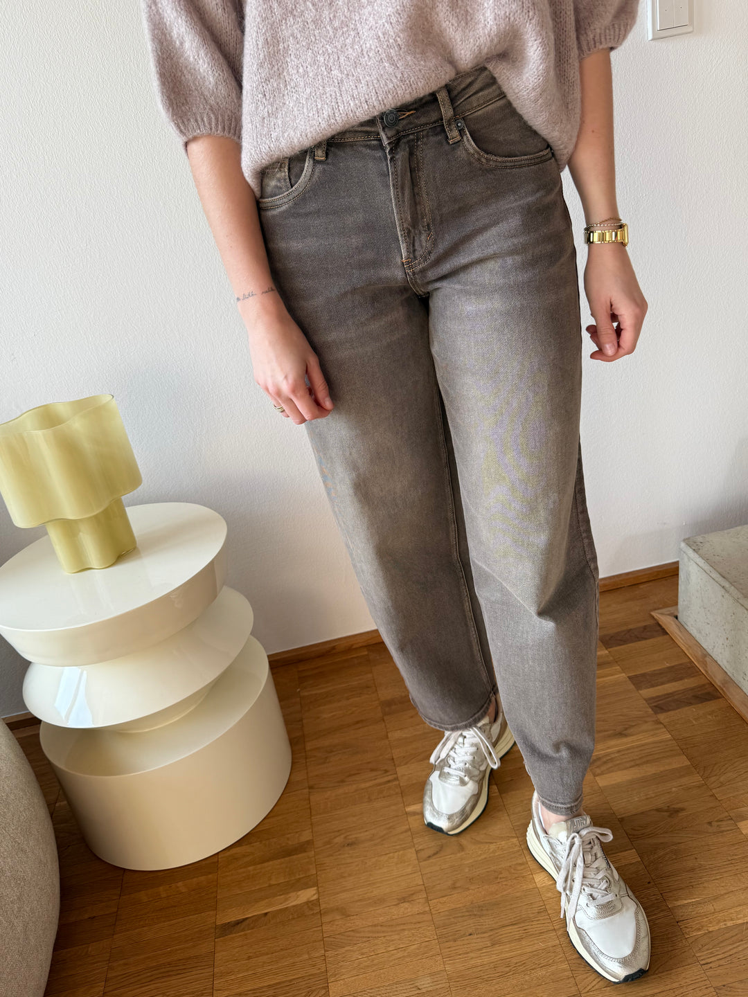 Barrel-Jeans - Braun/Grau