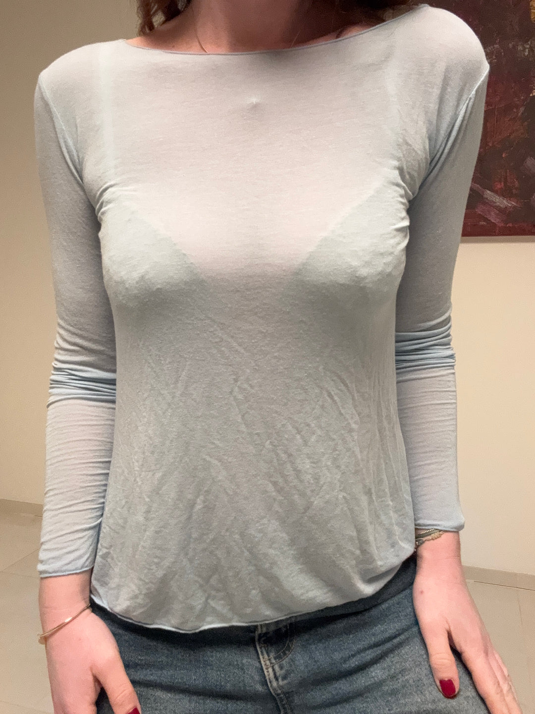 Dünnes Shirt mit Kaschmir - Hellblau