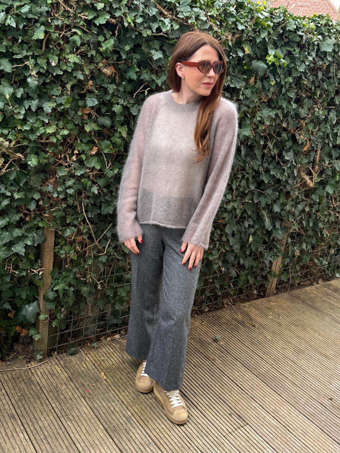 Dünner Mohairpullover - Taupe