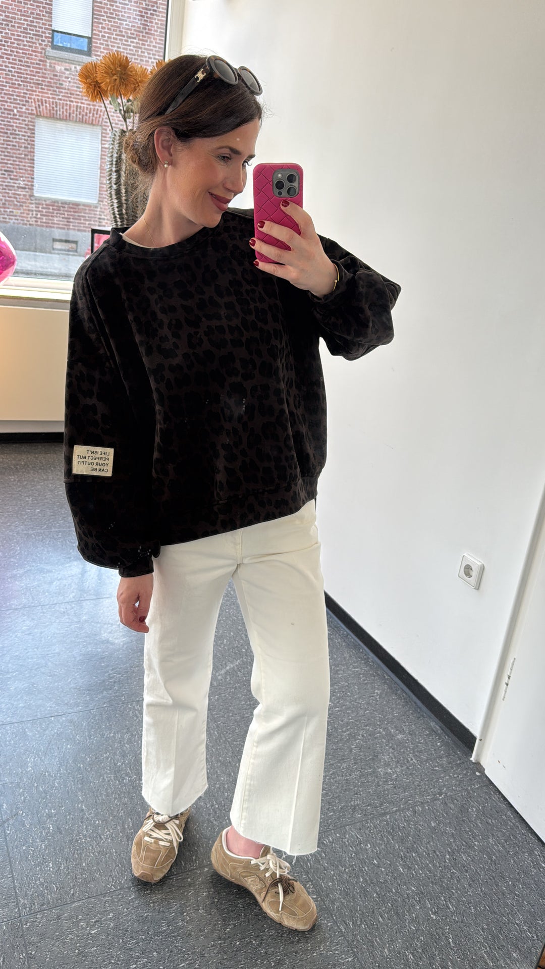 Sweater mit Print - Dunkelbraun