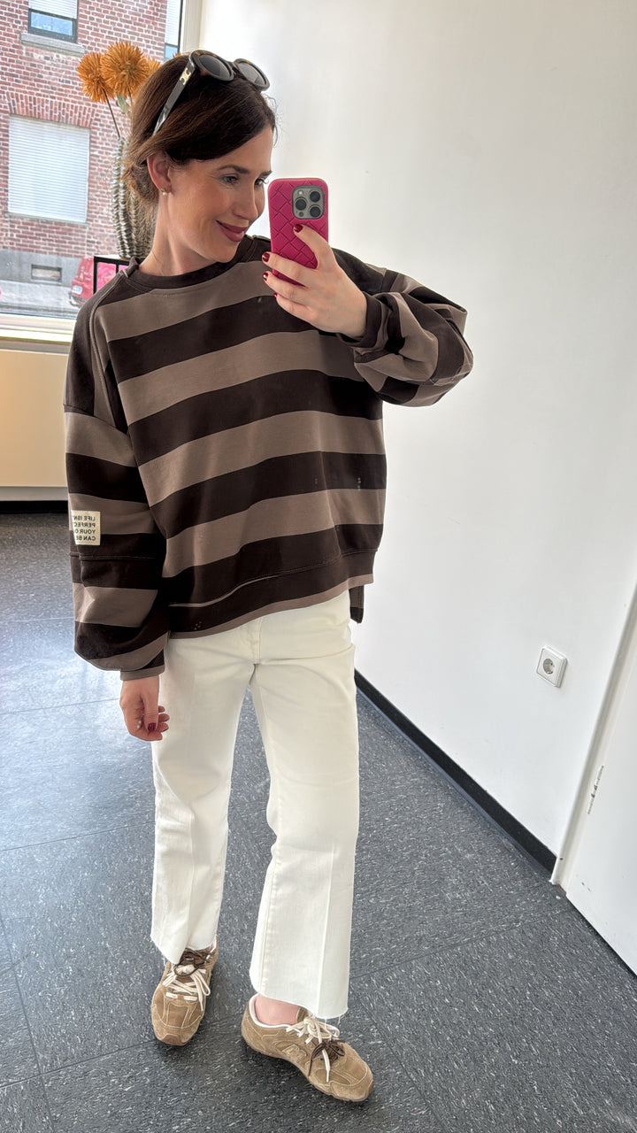 Gestreifter Sweater - Taupe/Braun