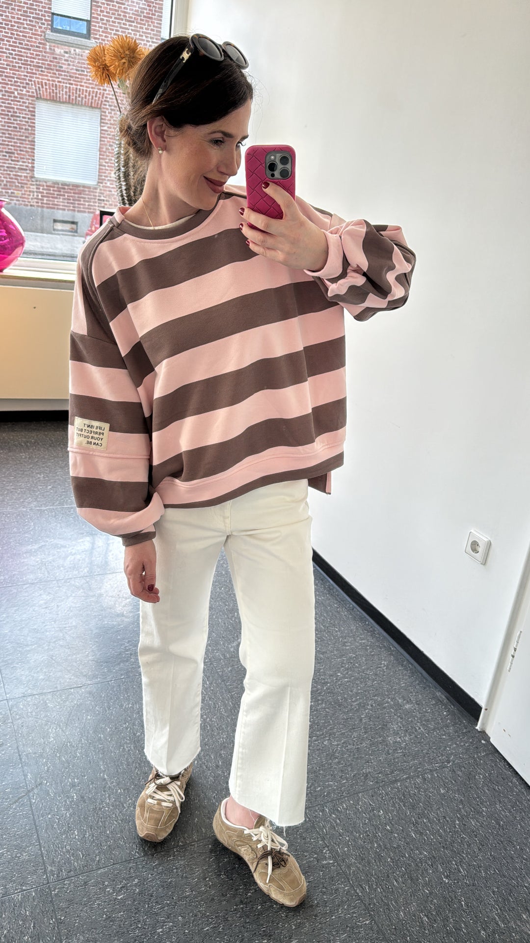 Gestreifter Sweater - Rosé/Taupe