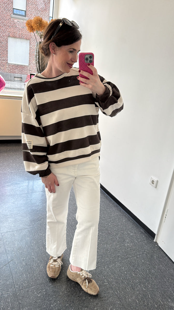 Gestreifter Sweater - Braun/Creme