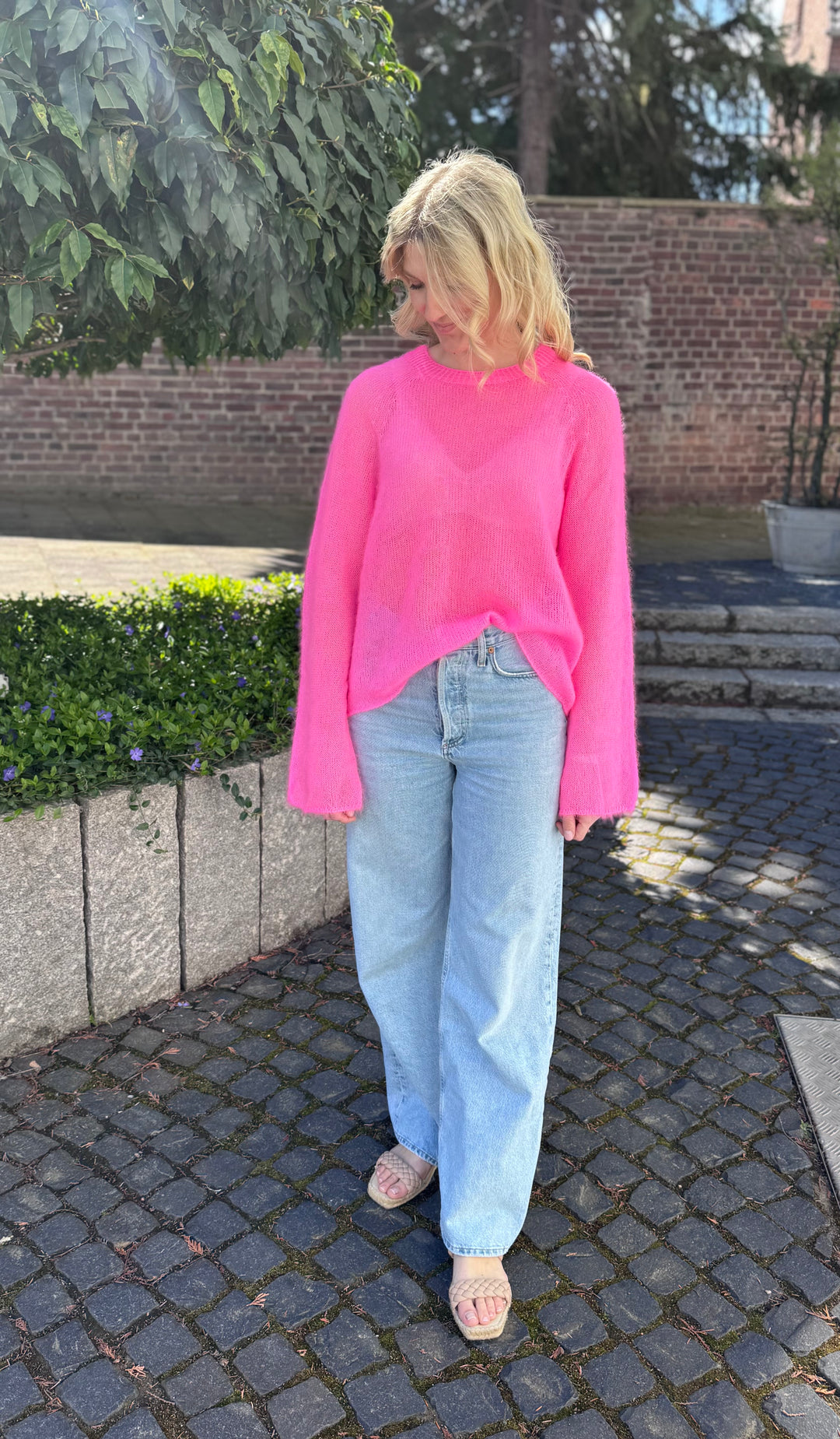 Dünner Mohairpullover -  Pink