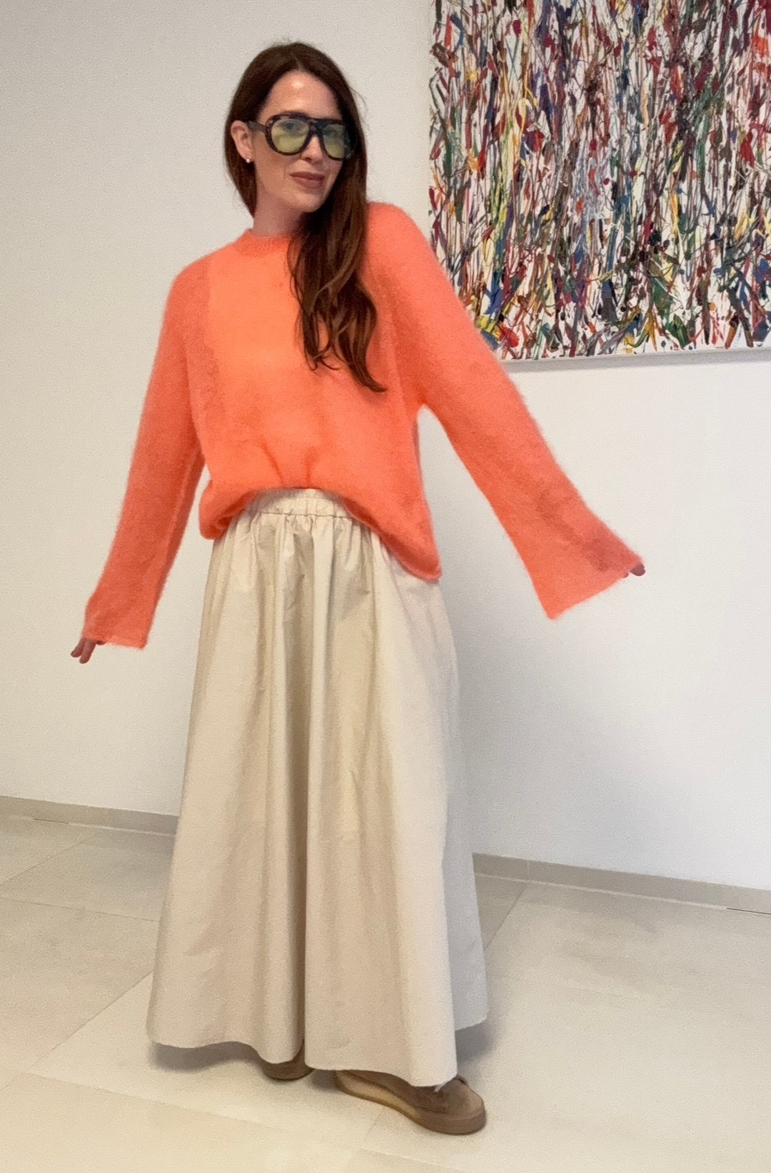 Dünner Mohairpullover - Orange