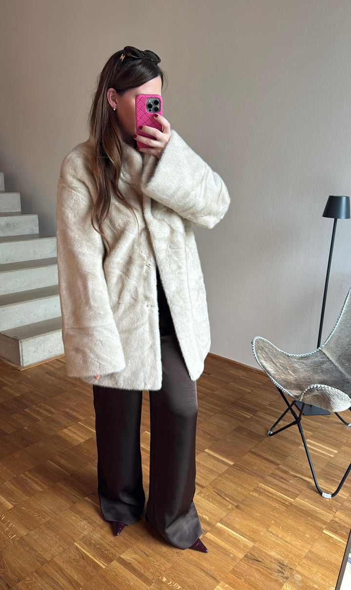 Fake-Fur Mantel - Creme